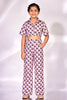 Purple Geomteric Cropped Shirt with Pants for Kids