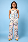 Blush pink abstarct geometric print jumpsuit.