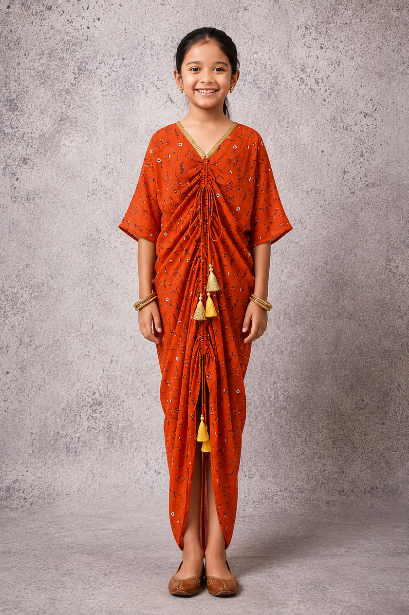Sienna orange floral jaal print kaftan