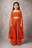 Sienna orange embroidered bustier and pants with tiered cape