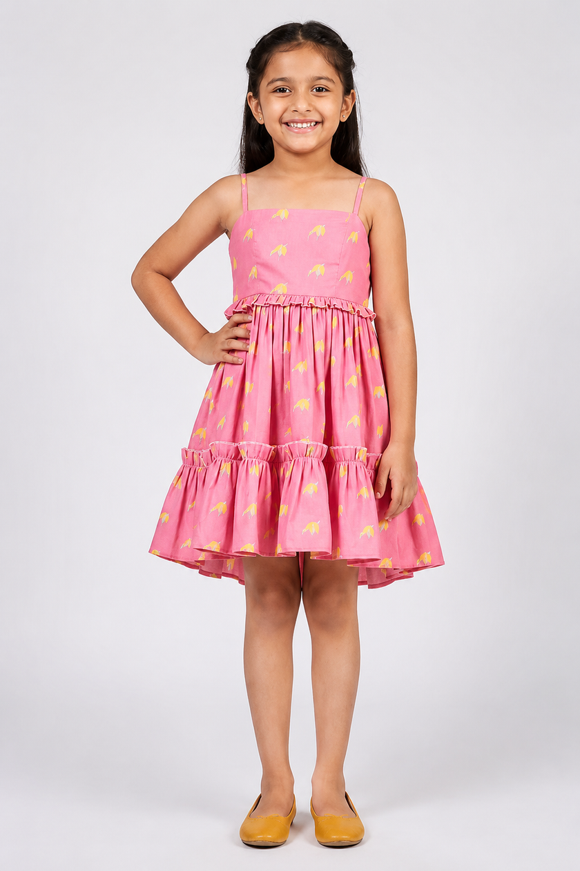 Pink tiered mini dress