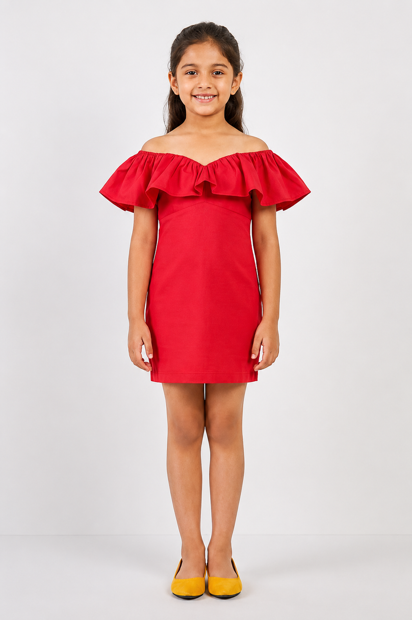 Fuscia Pink off shoulder ruffle sleeves mini dress