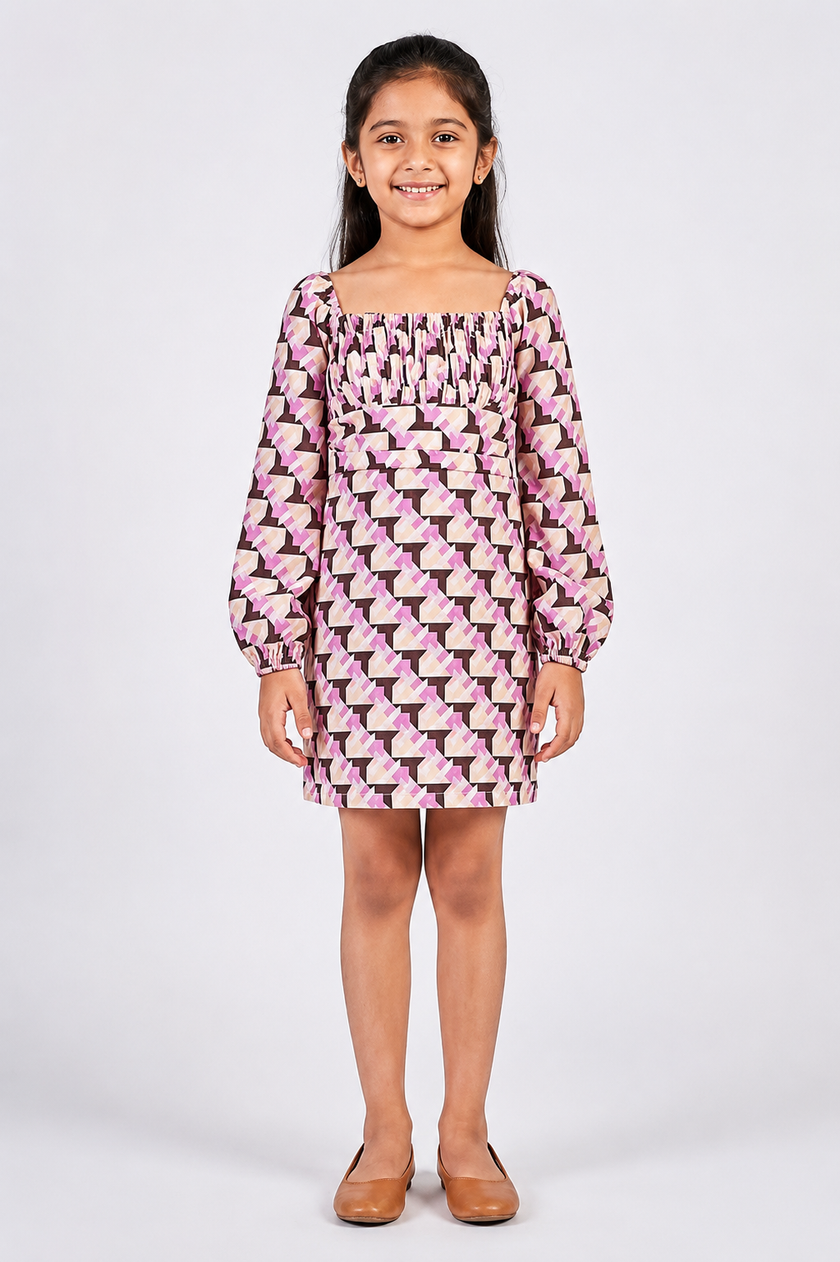 Lilac Geometric print  mini dress